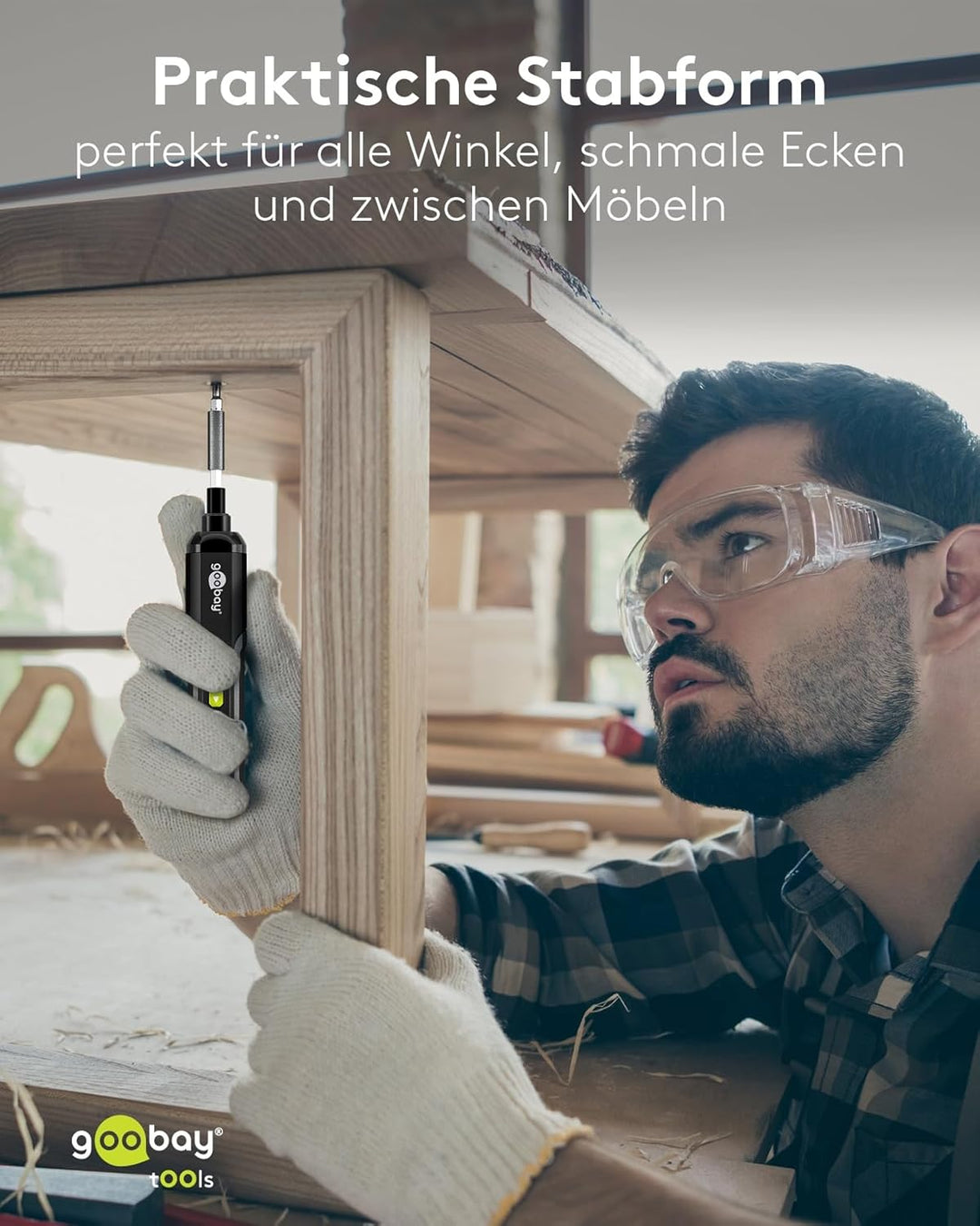 goobay Mini-Akkuschrauber-Set 28 teilig - 24 Bits, 1 Verlängerung, 1 Halterung und 1 Adapter aus Chr