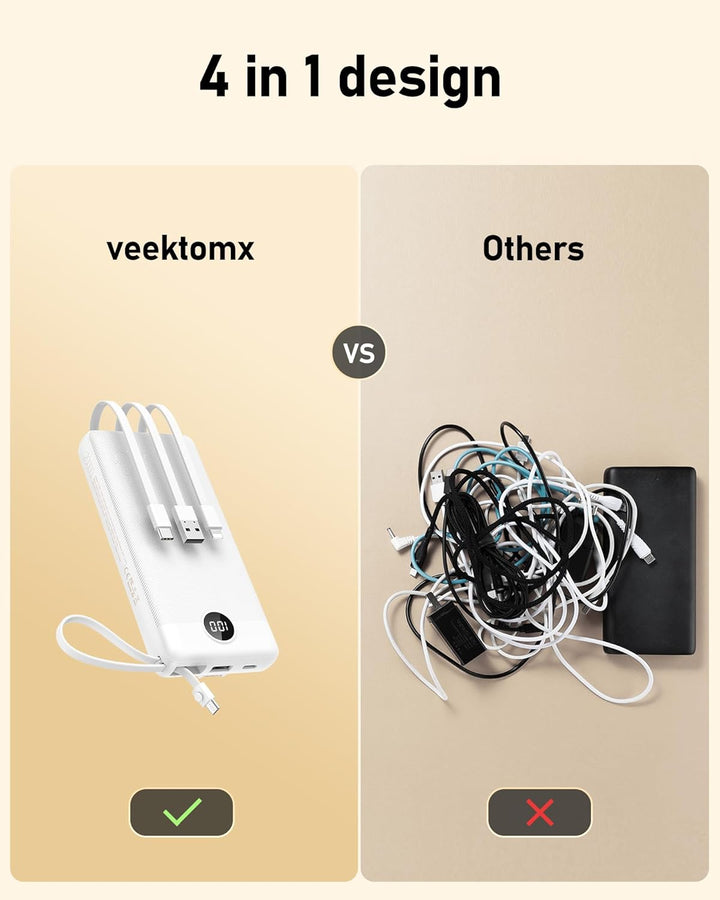 VEEKTOMX Powerbank 20000mAh Power Bank mit Kabel Powerbank USB C Tragbares Ladegerät 5 Ausgängen LED