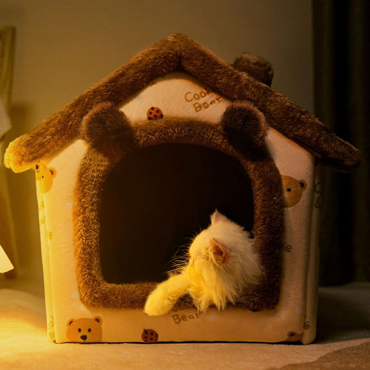 Galatée Katzenhöhlenbett, Waschbares Hundebett, Warmes Und Gemütliches Plüschkatzen-Iglu, Faltbares