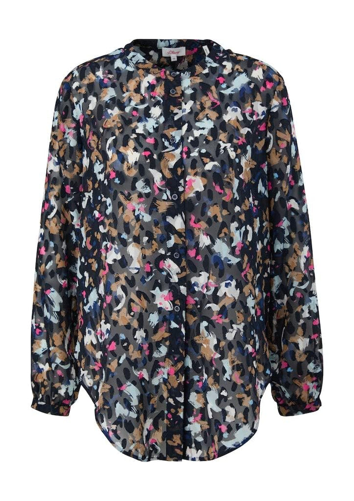 s.Oliver Damen Jacquardbluse mit Knotendetail 42 Blau 59a0, 42 Blau 59a0