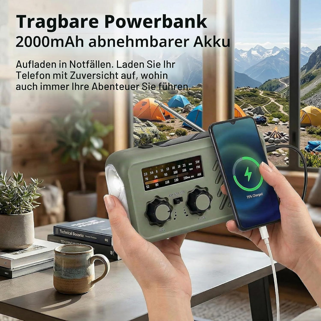 Notfall Radio, 3-Wege-Laden Emergency Radios,2000mAh Profi-Überlebensradio 3-Wege-Ladung (Solar/Hand