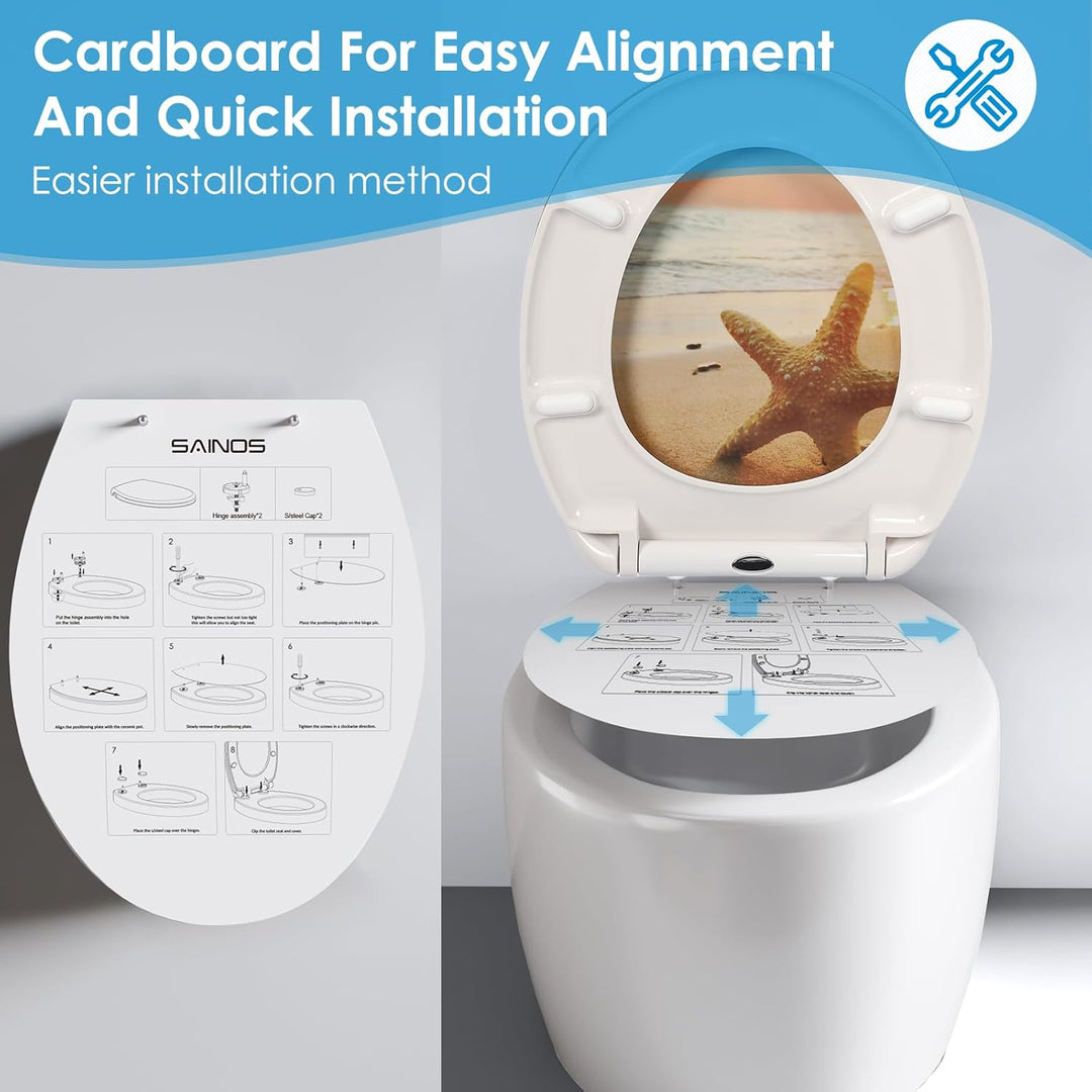 Duroplast-Toilettensitz, O-förmiger Toilettendeckel mit Soft-Close-Mechanismus, Edelstahlscharnier,