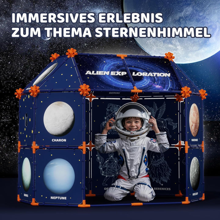 Astronomisches Spielzelt für Kinder, Weltraum-Entdeckungszelt mit Sternbildern und Planeten, Indoor/