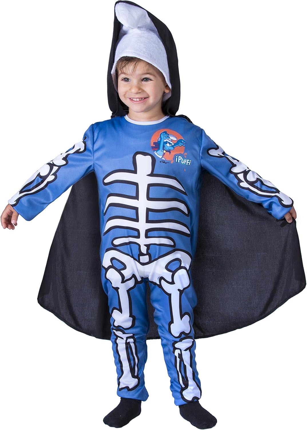 Ciao 14588.2-3 Skeleton Halloween Special Edition Costume Boy Official Smurfs (Size Years) with Cape