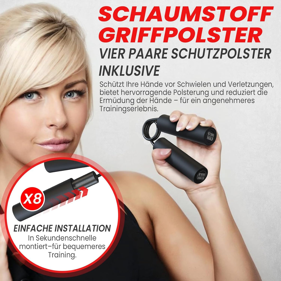 Griffkraft Trainer 4er Set 22,5-90 kg Metall Handtrainer Fingertrainer Unterarmtrainer mit 8x Schaum