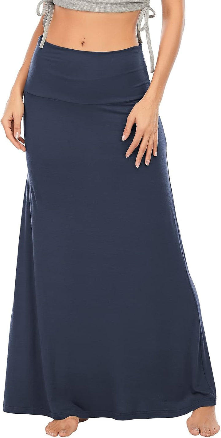Durio Rock Maxirock Lang Damen Rock Weich Sommerrock Elegant Freizeitrock mit Hohem Bund Elastisch S