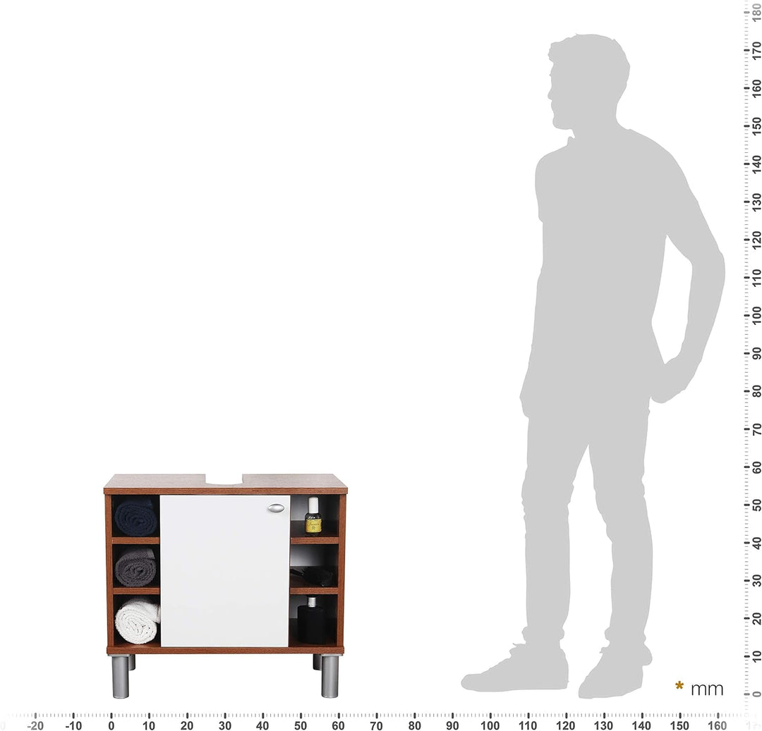 RICOO Badezimmerschrank 60x54x32cm in Eiche Rustikal Dunkelbraun WM100-ER-W, Waschbeckenunterschrank