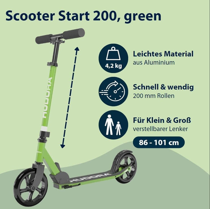 HUDORA Scooter Start 200, Stabiler Aluminium-Roller, Höhenverstellbarer & zusammenklappbarer Cityrol