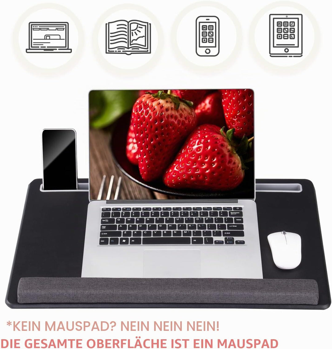 Extra grosser Laptop-Schreibtisch – Voll-PU-Material, Gaming-Tablett – tragbarer LapDesk mit Handyha