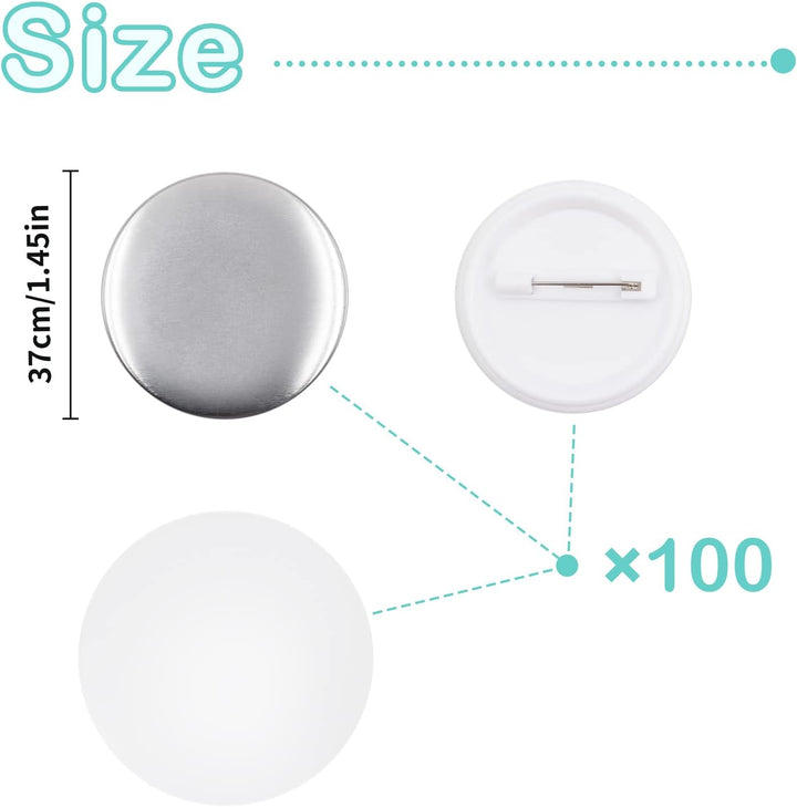 100 Stück 37mm Leere Schaltfläche Abzeichen Button Pin Brosche Verschlüsse Runde Abzeichen Knopfteil