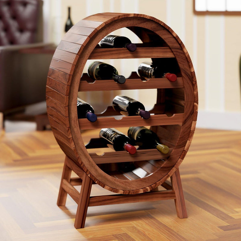 Casaria Weinregal für 12 Flaschen Akazien Holz Fass Stehend 90x 50x 30 cm Keller Küche Wohnzimmer We