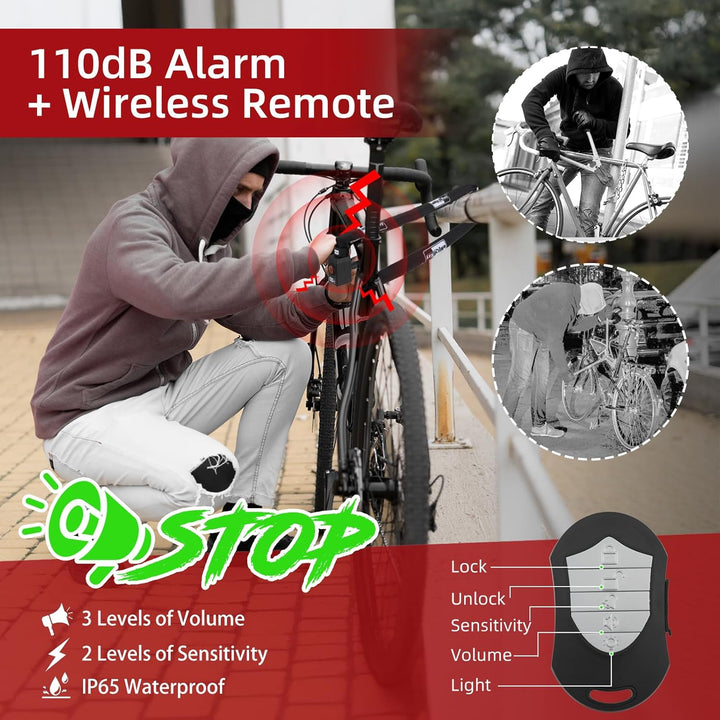 BANGTING 120CM Fahrradschloss Hohe Sicherheit mit 110dB Alarm, Kettenschloss mit 3 Schlüsseln, Anti-