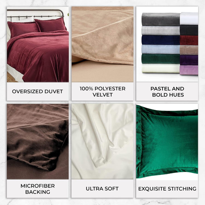 Tribeca Living Veniceduvetkibu Venice Bettbezug-Set, Samt, Übergrösse, einfarbig, Kingsize, Burgunde