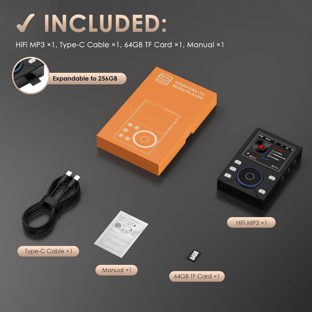 Gueray 16GB HiFi MP3 Player mit Bluetooth 5.3 Verlustfreier High-Resolution Digital Audio Music Play