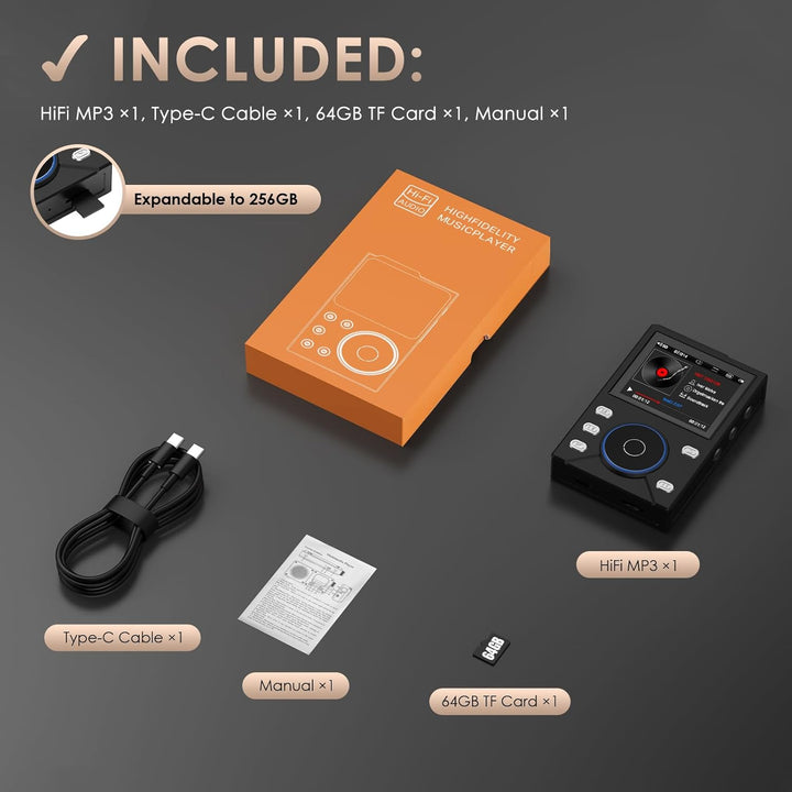 Gueray 16GB HiFi MP3 Player mit Bluetooth 5.3 Verlustfreier High-Resolution Digital Audio Music Play