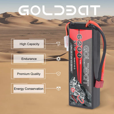 GOLDBAT 7,4 V Lipo 6200 mAh 2S 50C Lipo RC Batterie Hartschalenkoffer mit Dekanstecker für RC Evader