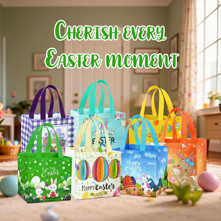 18 Stück Ostertüten Geschenktüten Kinder mit Griffen, Wiederverwendbare Geschenktüten Ostern Eiersuc