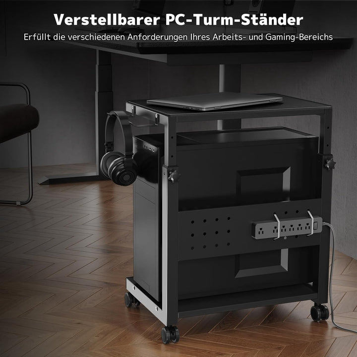 PUTORSEN Höhenverstellbarer PC Tower Ständer mit 2 Ebenen,Computer Tower Ständer mit Rollen und Maus