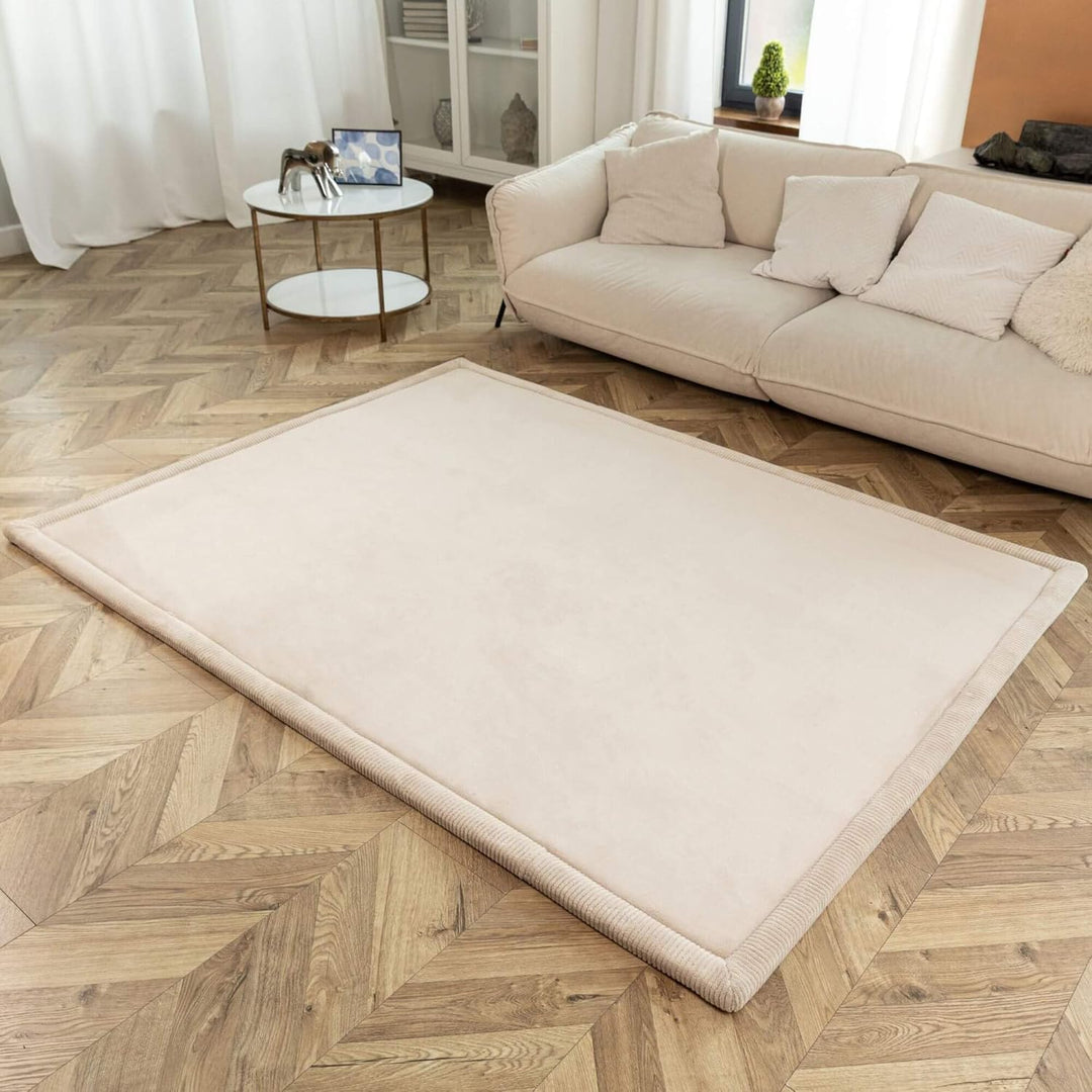 Wolkenweiche Samtmatte-Spielmatte Baby 200x150x2,5cm, beige – Kinderteppich mit hochwertigem Memory-