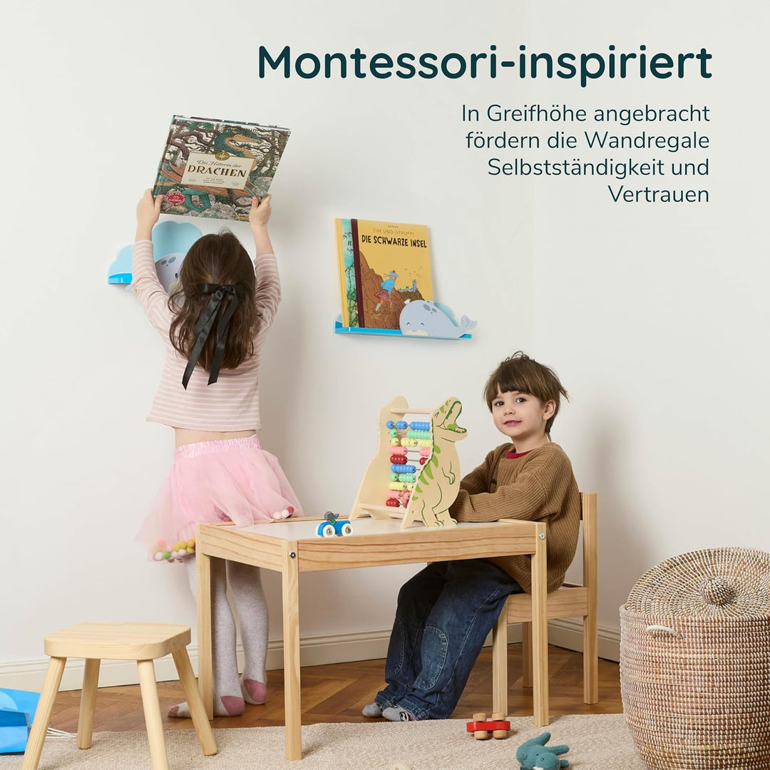 Twig &amp; Leaf Wandregal Kinderzimmer 2er Set aus Massivholz, Schweberegal Holz für Bücher &amp; Spielzeug,