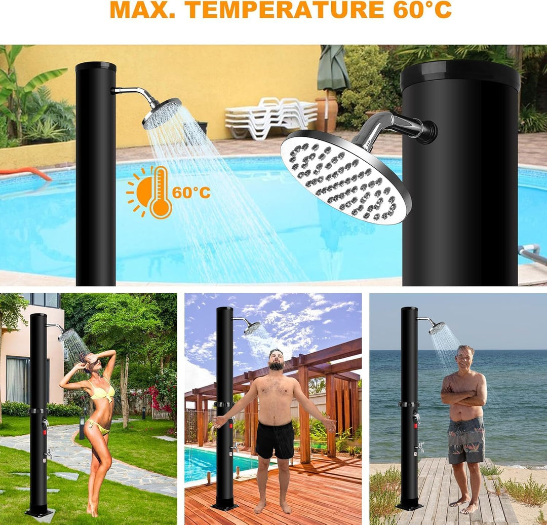 Gartendusche Solar 60 Liter, Solardusche Aussendusche mit 360° Regenduschkopf und Wasserhahn, Prämie