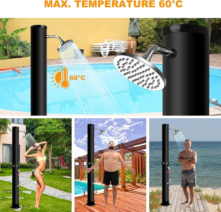 Gartendusche Solar 60 Liter, Solardusche Aussendusche mit 360° Regenduschkopf und Wasserhahn, Prämie