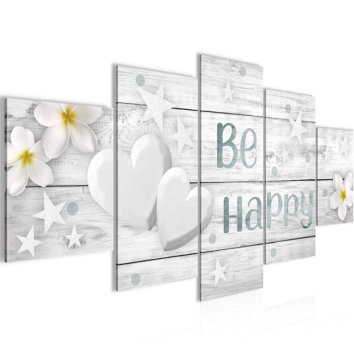 Runa Art Wandbilder Blumen Herz 5 Teilig Bild auf Vlies Leinwand Deko Wohnzimmer Be Happy Grau 02065