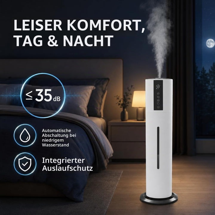 Luftbefeuchter 8L mit Fernbedienung, Raumluftbefeuchter mit 3 Nebelstufen, 360° verstellbar, 12h Tim