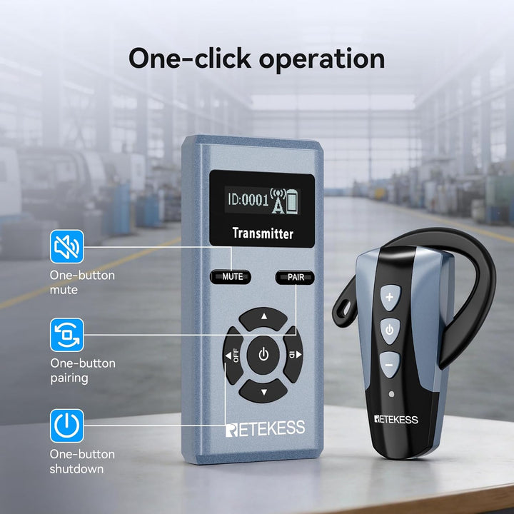 Retekess TT106S Drahtloses Tourguide-System, Ohrbügel-Empfänger, 2.4GHz, One-Touch-Bedienung, 200 m,