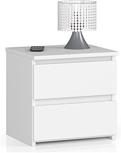 AKORD Nachttisch in minimalistischer Optik, mit 2 Schubladen, B40 x H40 x T35 cm Weiss, Weiss