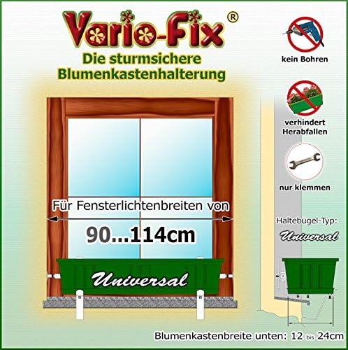 Blumenkastenhalter Vario-Fix Universal Haltebügel für 12cm bis 24cm Blumenkasten mit 90cm Spannstang