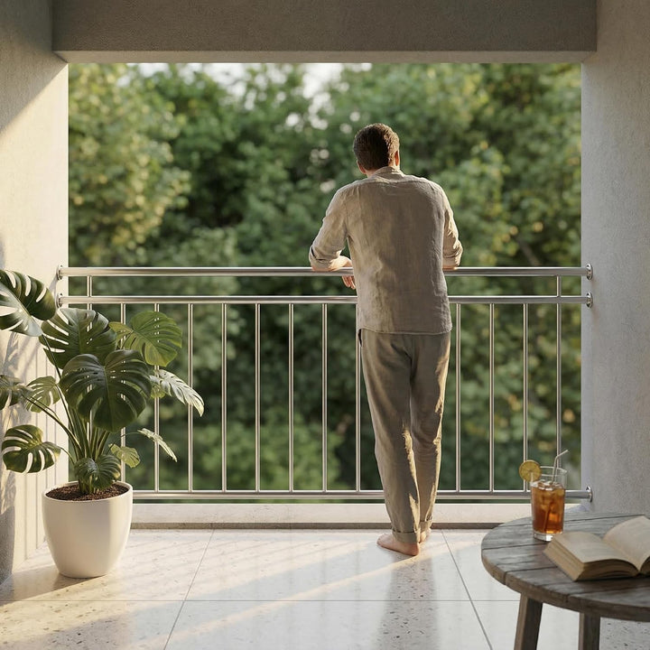 Mucola Balkongeländer Edelstahl 90x184 cm Fenstergeländer 14 Füllstäbe | Brüstungsgeländer Treppenge