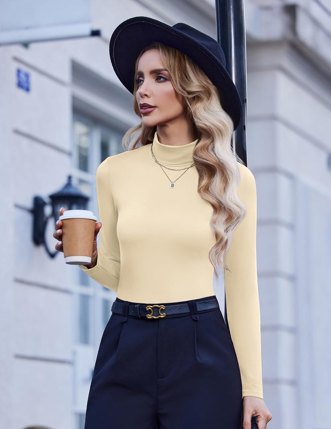 Zeagoo Damen Long Sleeve Shirt Rollkragen Slim Fit Basic Oberteile Elegant Hemd Tshirts Stretch Unte