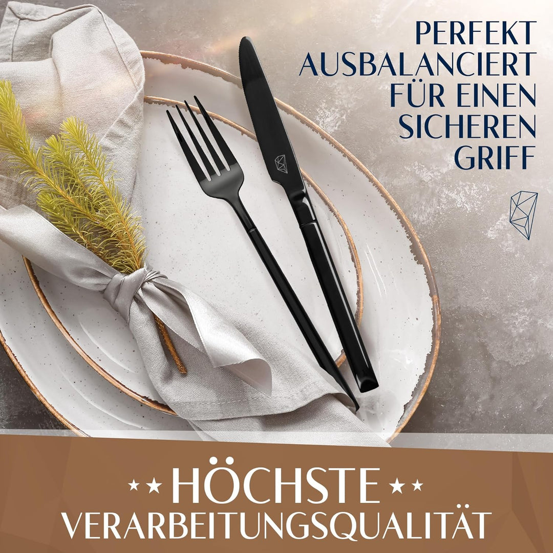 Glavory Stellar - Besteck Set Schwarz aus festem Edelstahl - Besteck für 6 Personen 30teilig - rostf
