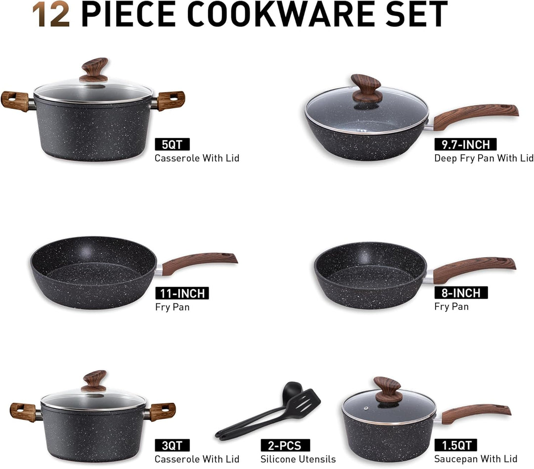 Kitchen Academy Topfset 12tlg Antihaft-Versiegelung Kochgeschirr Set Topf und Pfannenset mit Deckel,