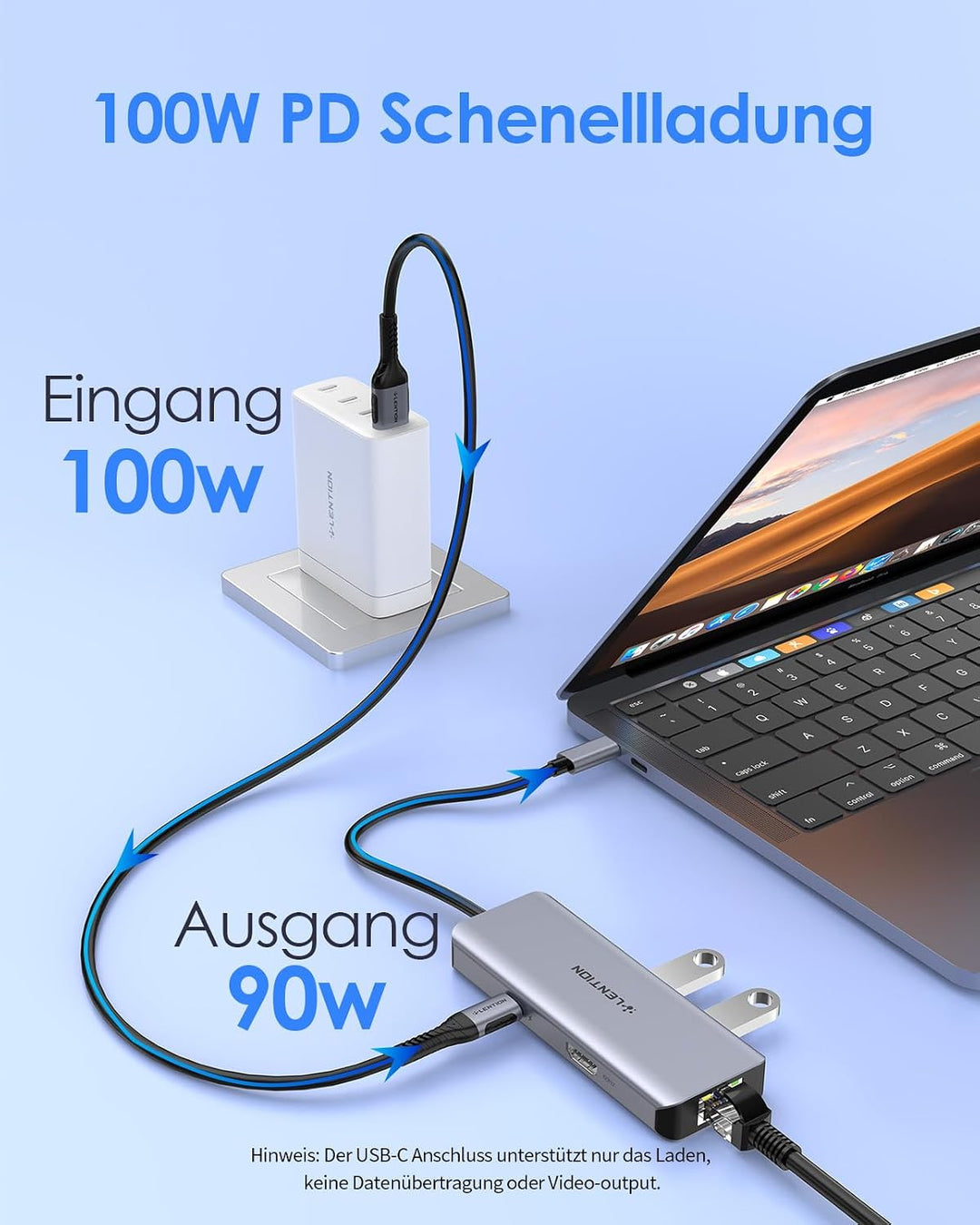 LENTION USB C Hub Gigabit Ethernet RJ45, 4K60Hz HDMI, 100W PD, 2A1C USB 3.0 | 6-in-1 LAN Adapter USB