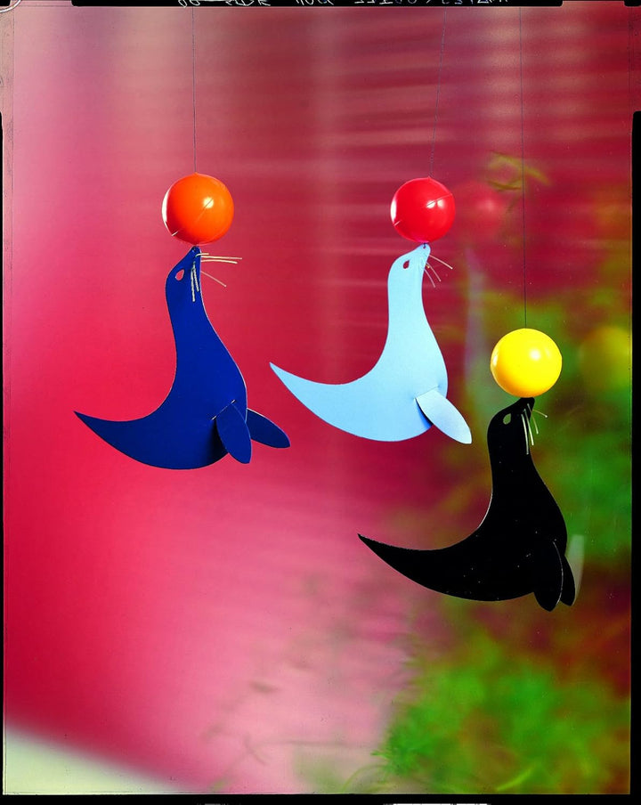 Flensted Mobile aus Siebdruckfolie hergestellt, in den Farben Blau, Rot, Gelb, Orange, Motiv: Seelöw