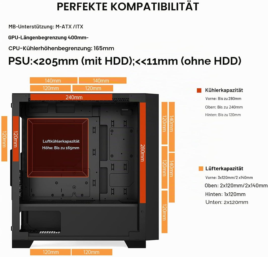 PCCOOLER CPS C3D310 M-ATX PC-Gehäuse mit Glasfenster, 2X 120mm ARGB-Lüfter, unterstützt 240/280mm Wa