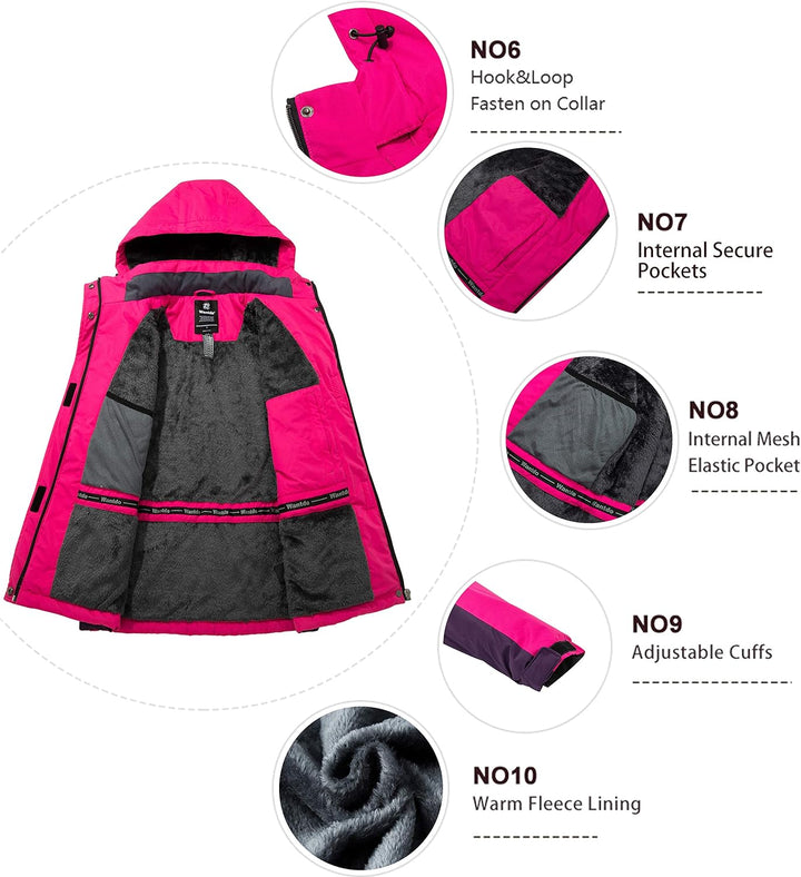 Wantdo Damen Winter Skijacke Warm Fleece Mantel Berg Snowboardjacke Outdoor Kapuzen Windbreaker Jack