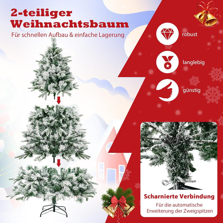 COSTWAY 180 cm Künstlicher Weihnachtsbaum mit Schnee und Beleuchtung, Tannenbaum mit 250 Warmweissen