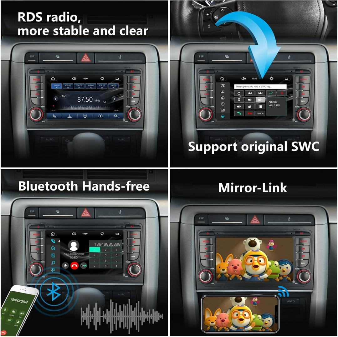 Autoradio kompatibel mit drahtlos Carplay/Android Auto für Audi A4 S4 RS4 2002-2008 SEAT EXEO mit IP