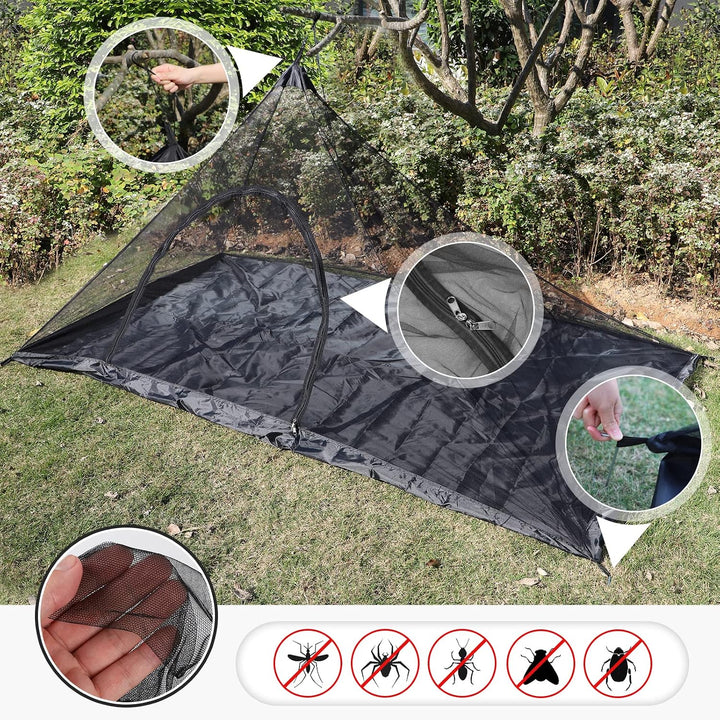 EFUTURETIME Moskitonetz 220×120×100cm Mückennetz mit Reissverschluss Schwarz Schwarz mit Reissversch
