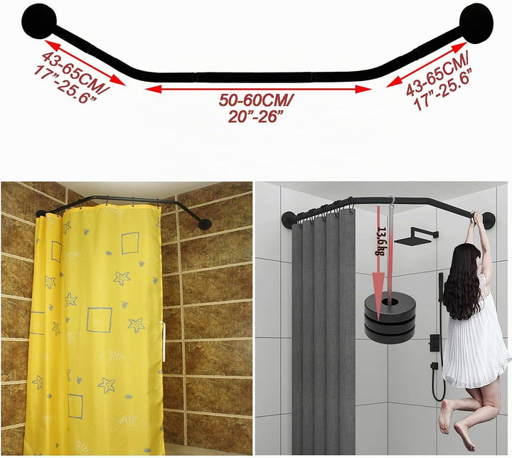 Sikaiqi Dehnbare 304 Edelstahl L-Form Bad Badewanne Eck-Duschvorhangstange (Diamond Schwarzer, Länge