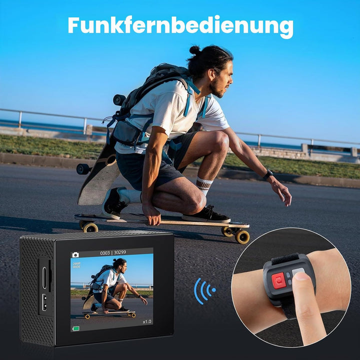 AKASO Action Cam 4k30FPS 20MP - Unterwasserkamera 170°Ultra Weitwinkel Full HD WiFi Action Kamera mi