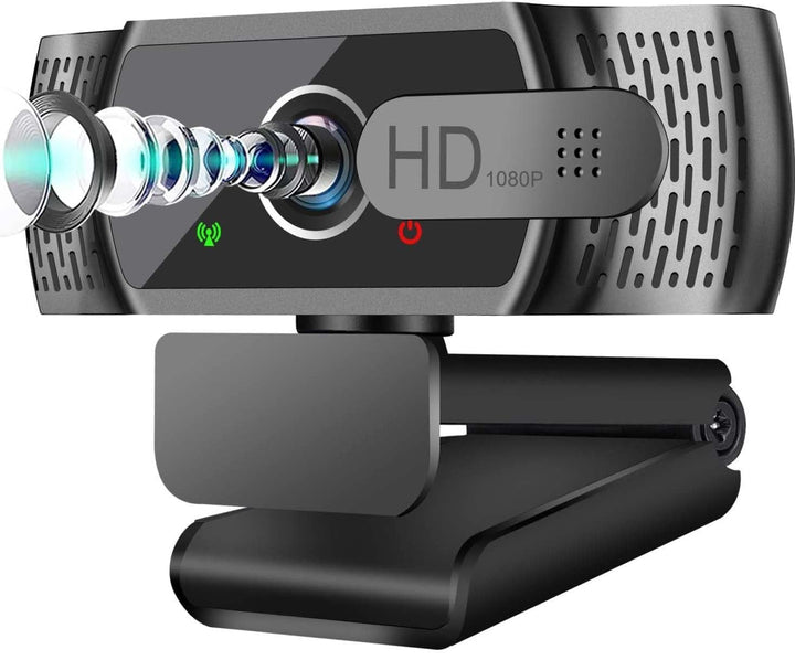 HD Webcam 1080P USB mit Mikrofon, Autofokus, Sichtschutzabdeckung, 90° Weitwinkel, Plug & Play, für