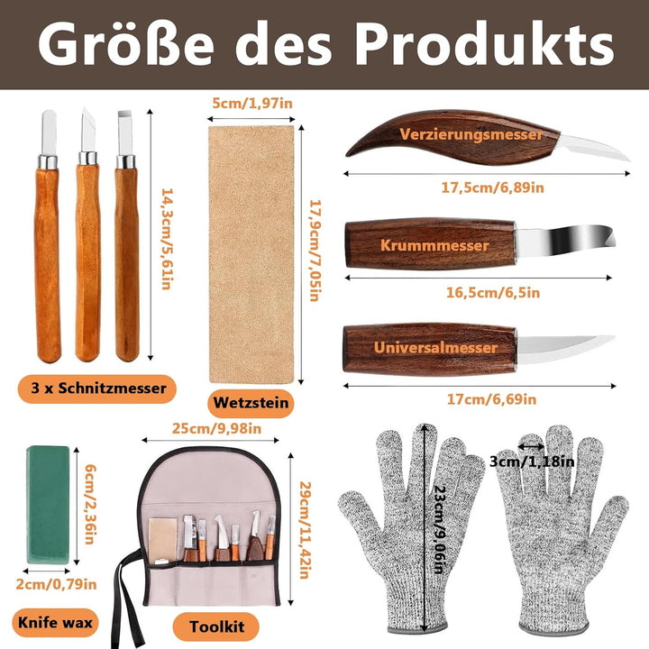 Schnitzwerkzeug Holz Schnitzset für Anfänger, Holz Schnitzwerkzeug Set, 10 Stück Holzschnitzwerkzeug