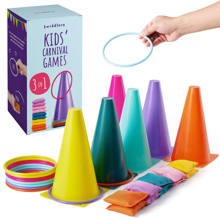 THE TWIDDLERS 3 in 1 Kinderparty Wurfspiele - Ringwurfspiel, Kegel & Sandsäcke - Schule, Kindergebur
