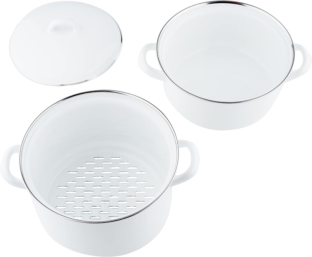 Riess, 0286-033, Kartoffelkocher mit Emaildeckel 18, CLASSIC- WEISS, Höhe 19 cm, Durchmesser 18 cm,