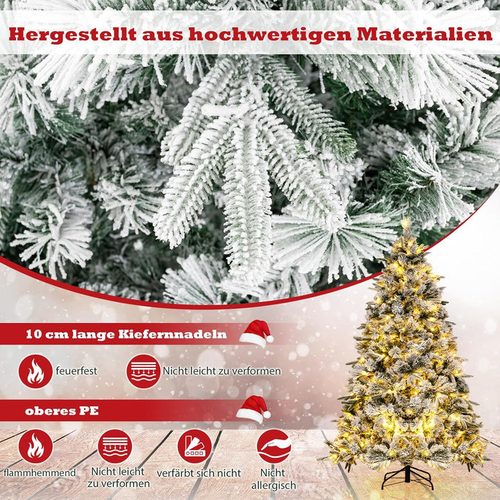 COSTWAY 180 cm Künstlicher Weihnachtsbaum mit Schnee und Beleuchtung, Tannenbaum mit 250 Warmweissen