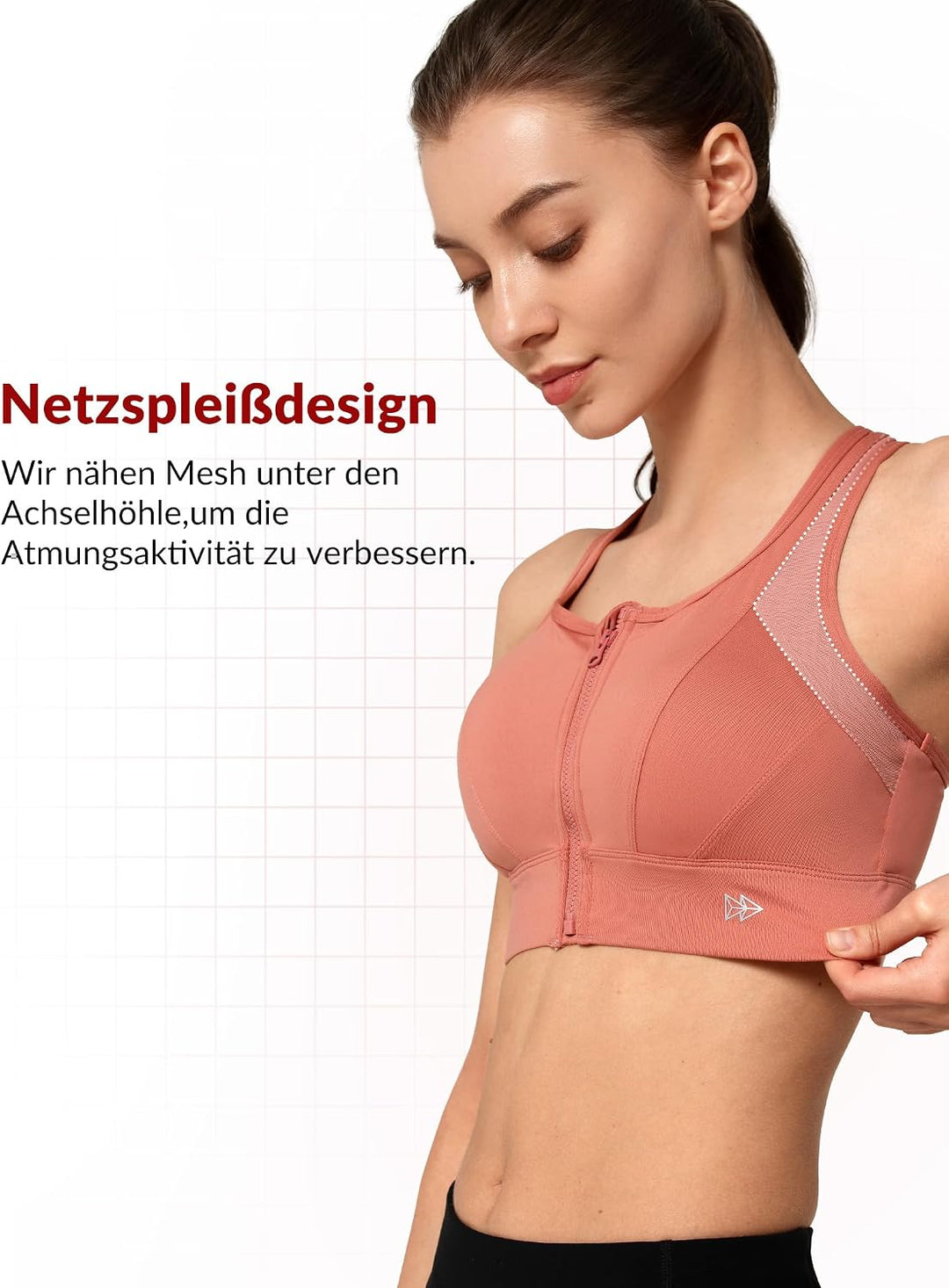 Yvette Starker Halt Sport BH Vorderverschluss Mesh Rücken | Grosse Brüste,Raceback,Ohne Bügel,Lauf H